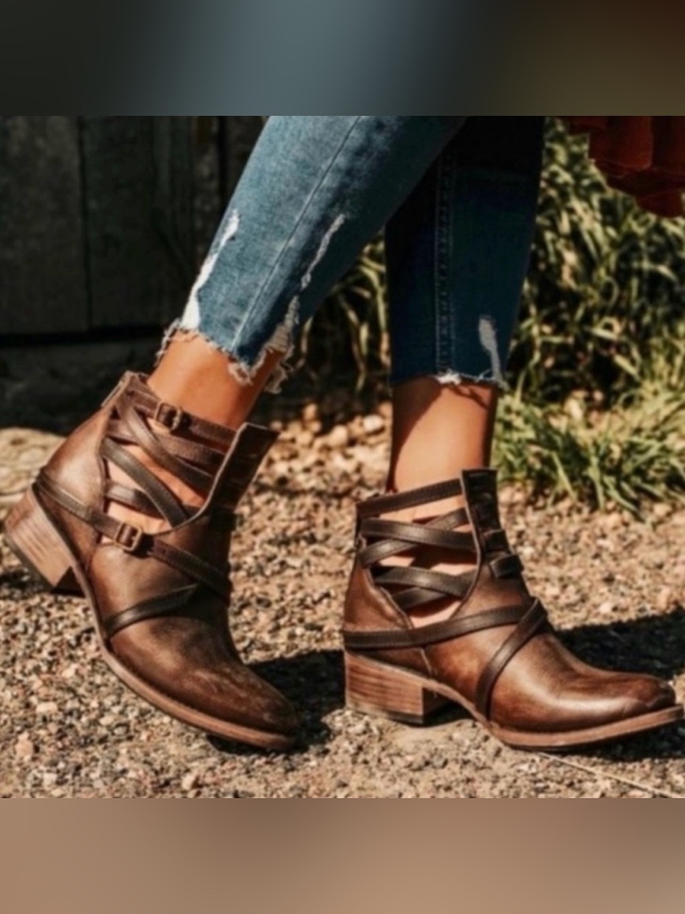 Freebird by Steven Brown Leather Strappy Ankle Boots 6M